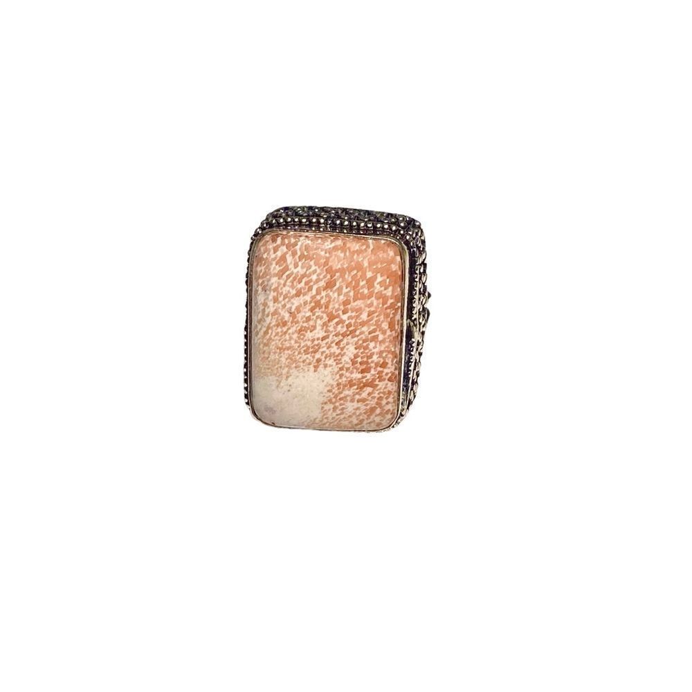 Natural Scolecite Gemstone in a Handcrafted 925 Stamped Ring (7.75)